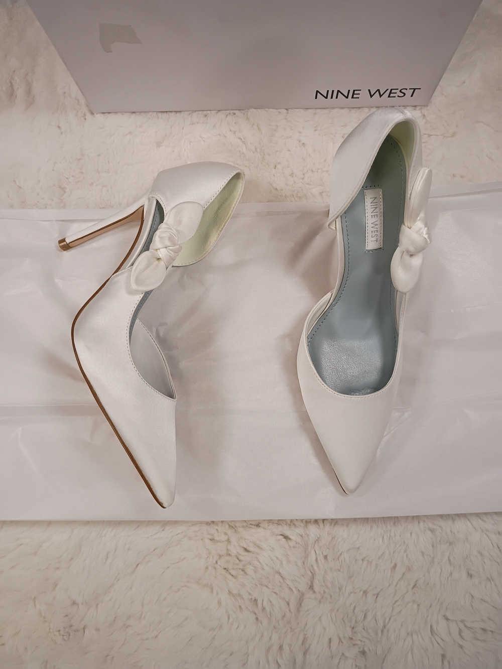 Nine West White Satin Knot D'Orsay Stiletto Pumps